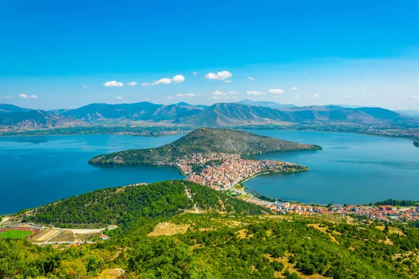 Luchtfoto Van Griekse Stad Kastoria Omgeven Door Orestiada Lak — Stockfoto