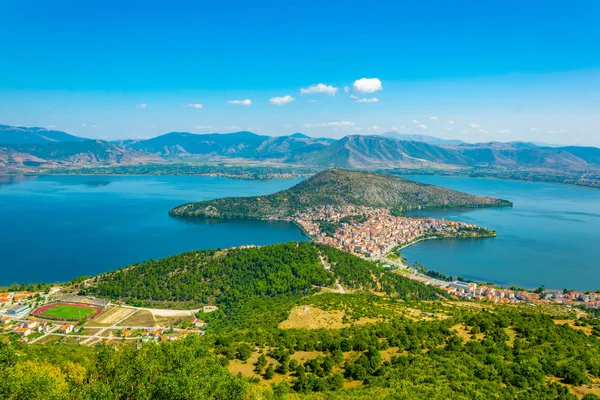 Luchtfoto Van Griekse Stad Kastoria Omgeven Door Orestiada Lak — Stockfoto