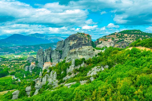 Kláštery Varlaam Roussanou Svatý Mikuláš Anapavsa Velký Meteor Kláštera Meteora — Stock fotografie