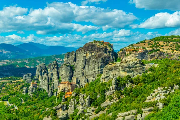 Monasterios Varlaam Roussanou San Nicolás Anapavsa Gran Monasterio Meteoros Meteora — Foto de Stock