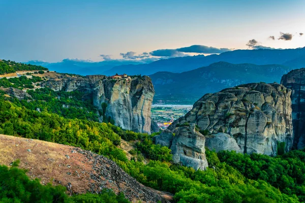 Tramonto Sulla Santa Trinità Monastero Meteora Grecia — Foto Stock