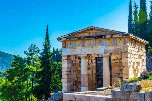 Tesoro Ateniense Antiguo Sitio Delphi Greec — Foto de Stock