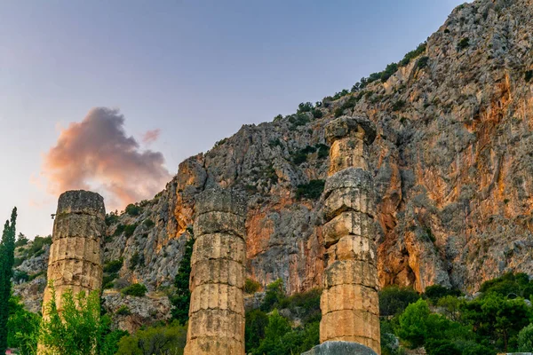 Sunset View Romok Apollón Templom Régi Delphi Greec — Stock Fotó