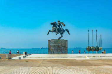 Selanik, Yunanistan, 11 Eylül 2017: Selanik'in merkezinde, Greec Büyük İskender Heykeli