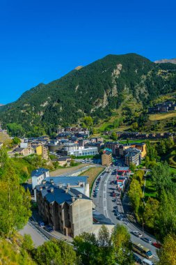Canillo town nested in the valley of river Valira at Andorr clipart