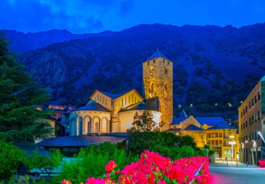 Sunset view of Saint Stephen church in Andorra la Vell clipart