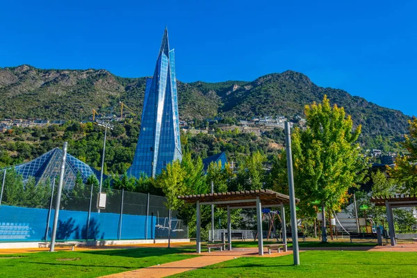 A modern building of Caldea spa at Andorra la Vell