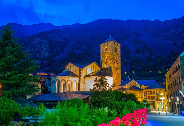 Sunset view of Saint Stephen church in Andorra la Vell