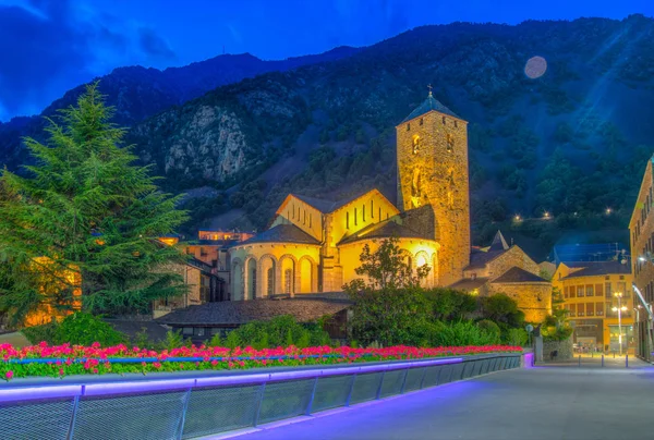 Coucher Soleil Sur Église Saint Stephen Andorre Vell — Photo