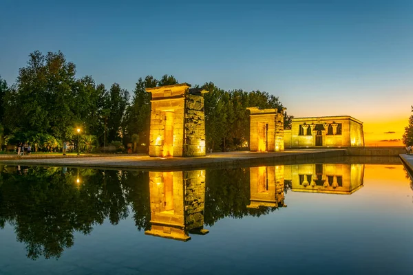 Pôr Sol Vista Templo Debod Madri — Fotografia de Stock