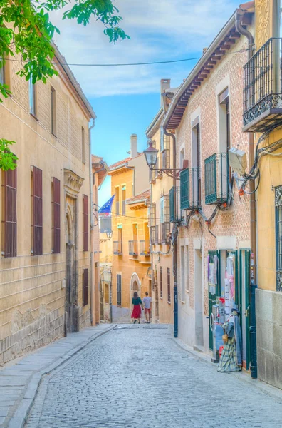 Vista Una Calle Estrecha Casco Antiguo Segovia Spai — Foto de Stock