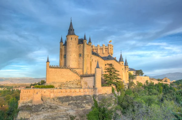 Widokiem Zachód Słońca Alcazar Segovia Spai — Zdjęcie stockowe