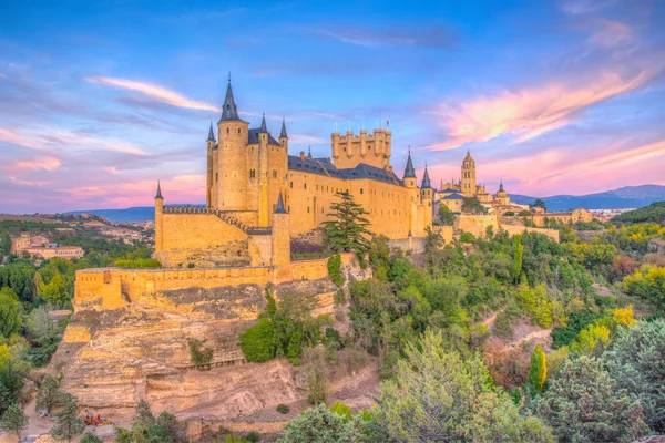 Widokiem Zachód Słońca Alcazar Segovia Spai — Zdjęcie stockowe