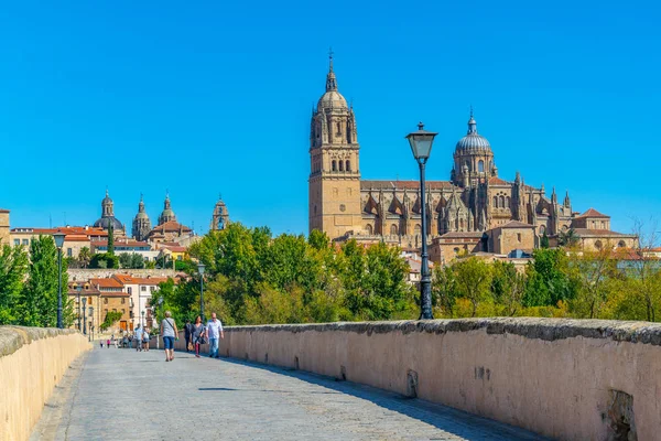 Puente Romano Que Conduce Catedral Salamanca Spai — Foto de Stock