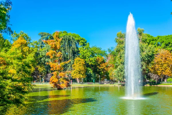 Фонтан Ставку Перед Кришталевий Палац Parque Del Buen Ретіро Мадриді — стокове фото