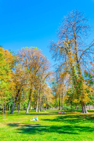 Ludzie Spacerując Parque Del Buen Retiro Madrycie Spai — Zdjęcie stockowe