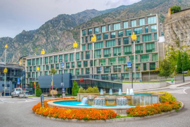 Andorra La Vella, Andorra, 30 Eylül 2017: Andorra la Vell, yedi şairlerden kare görünümünü