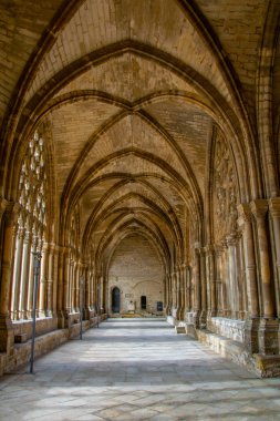Lleida, İspanya, 1 Ekim 2017: Cloister Lleida, Spai La Seu Vella Katedrali'nde bir parçası