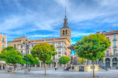 Segovia, İspanya, 4 Ekim 2017: Plaza Mayor Segovia, Spai adlı görünümünü
