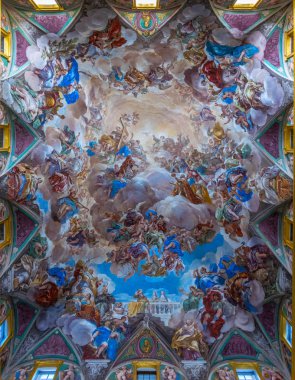 EL ESCORIAL, MADRID, OCTOBER 6, 2017: Decorated ceiling at the Royal Seat of San Lorenzo de El Escorial near Madrid, Spai clipart