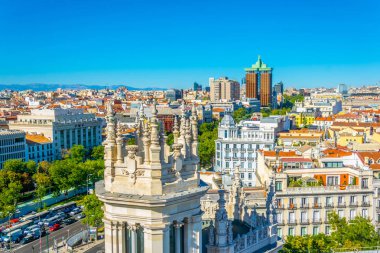 Madrid, İspanya, 6 Ekim 2017: Madrid, Spai Paseo de Recoletos, havadan görünümü