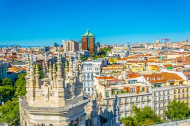 Madrid, İspanya, 6 Ekim 2017: Madrid, Spai Paseo de Recoletos, havadan görünümü