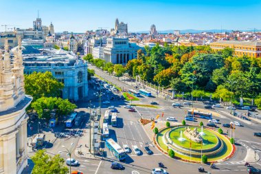 Madrid, İspanya, 6 Ekim 2017: Palacio de Cibeles, Spai Madrid, havadan görünümü