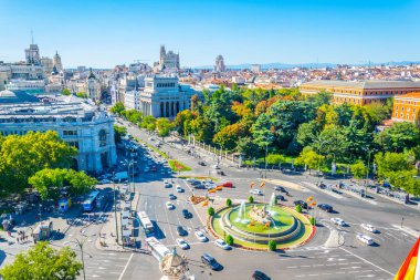 MADRID, SPAIN, OCTOBER 6, 2017: Aerial view of Madrid from Palacio de Cibeles, Spai clipart