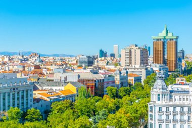 Madrid, İspanya, 6 Ekim 2017: Madrid, Spai Paseo de Recoletos, havadan görünümü