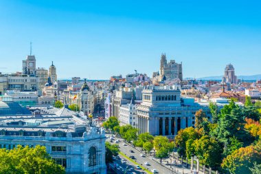 Madrid, İspanya, 6 Ekim 2017: Palacio de Cibeles, Spai Madrid, havadan görünümü