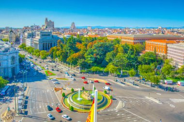 Madrid, İspanya, 6 Ekim 2017: Palacio de Cibeles, Spai Madrid, havadan görünümü