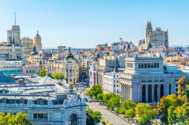 Madrid, İspanya, 6 Ekim 2017: Palacio de Cibeles, Spai Madrid, havadan görünümü