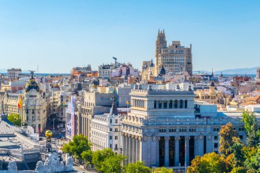Madrid, İspanya, 6 Ekim 2017: Palacio de Cibeles, Spai Madrid, havadan görünümü