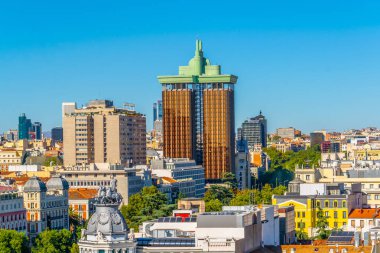 Madrid, İspanya, 6 Ekim 2017: Madrid, Spai Paseo de Recoletos, havadan görünümü