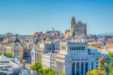 Madrid, İspanya, 6 Ekim 2017: Palacio de Cibeles, Spai Madrid, havadan görünümü