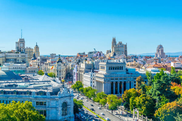 MADRID, SPAIN, OCTOBER 6, 2017: Aerial view of Madrid from Palacio de Cibeles, Spai