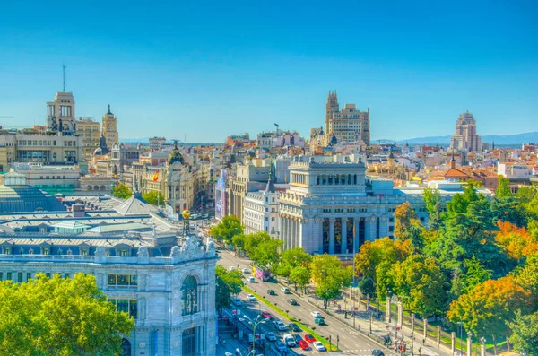 Madrid, İspanya, 6 Ekim 2017: Palacio de Cibeles, Spai Madrid, havadan görünümü