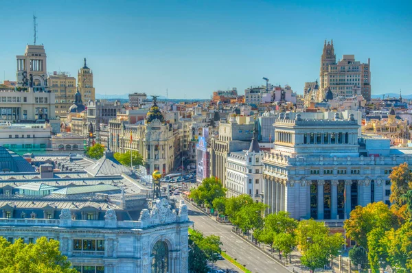 Madrid, İspanya, 6 Ekim 2017: Palacio de Cibeles, Spai Madrid, havadan görünümü
