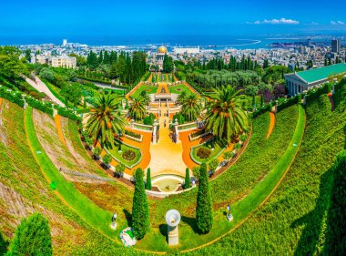 Haifa, İsrail Bahai bahçeleri havadan görünümü