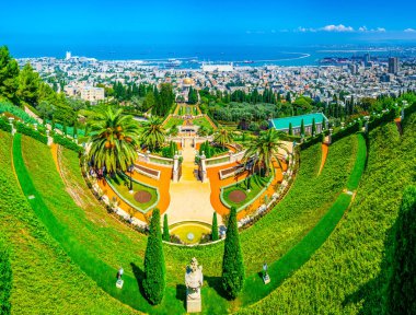 Haifa, İsrail Bahai bahçeleri havadan görünümü