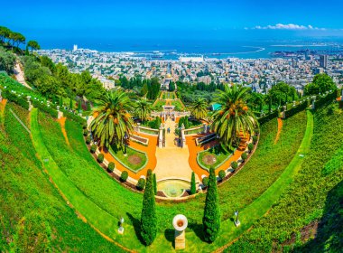 Haifa, İsrail Bahai bahçeleri havadan görünümü
