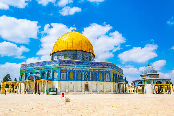 Famous dome of the rock situated on the temple mound in Jerusale