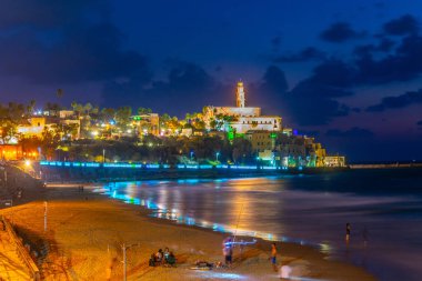Jaffo, Tel Aviv, Israe eski bir kısmı cityscape gece görünümü