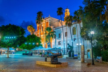 Gece görünümü Aziz Peter Kilisesi Jaffa, Tel Aviv, İsrail