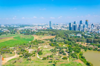 Cityscape of Tel Aviv viewed from TLV Balloon flying over Hayark clipart