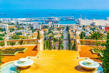 Haifa, İsrail bahai bahçelerde her bakıldığında Alman kolonisi