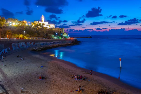 Jaffo、テル ・ アビブ、Israe の古い部分の町並みの夜景 — ストック写真