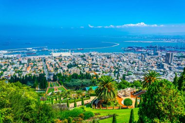 Haifa, İsrail Bahai bahçeleri havadan görünümü