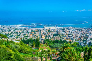 Haifa, İsrail Bahai bahçeleri havadan görünümü