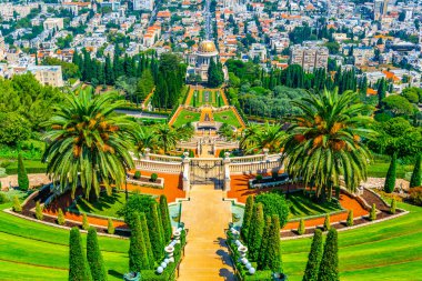 Haifa, İsrail Bahai bahçeleri havadan görünümü
